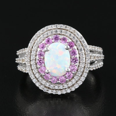 Sterling Opal and Pink and White Sapphire Ring