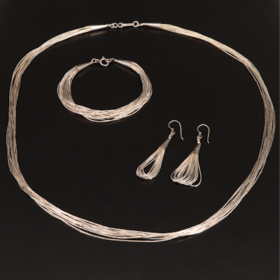 Sterling Liquid Silver Necklace, Bracelet and Earrings