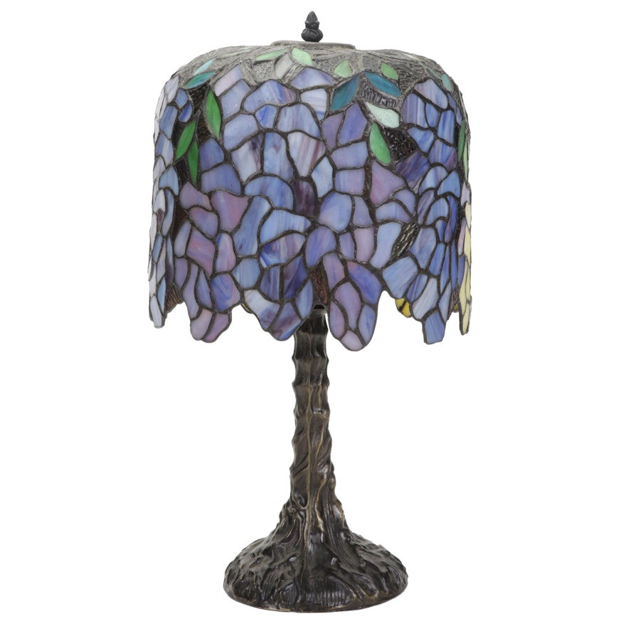 Art Nouveau Style Slag Glass Table Lamp, Contemporary