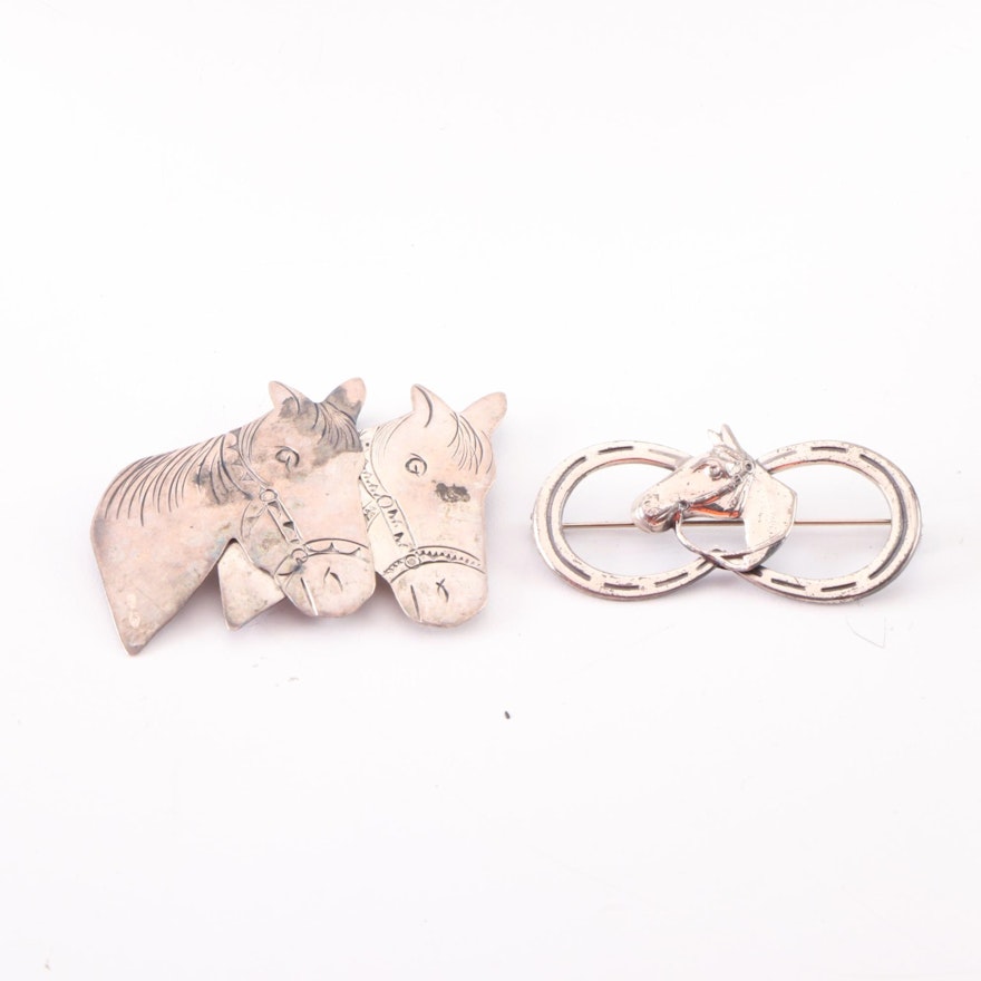 Sterling Equestrian Motif Brooches