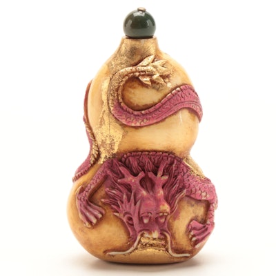 Chinese Dragon-Carved Snuff Bottle with Lapis and Malachite