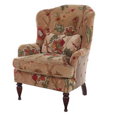 Crewelwork and Buttoned-Down Wingback Armchair