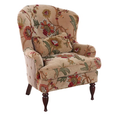 Crewelwork and Buttoned-Down Wingback Armchair