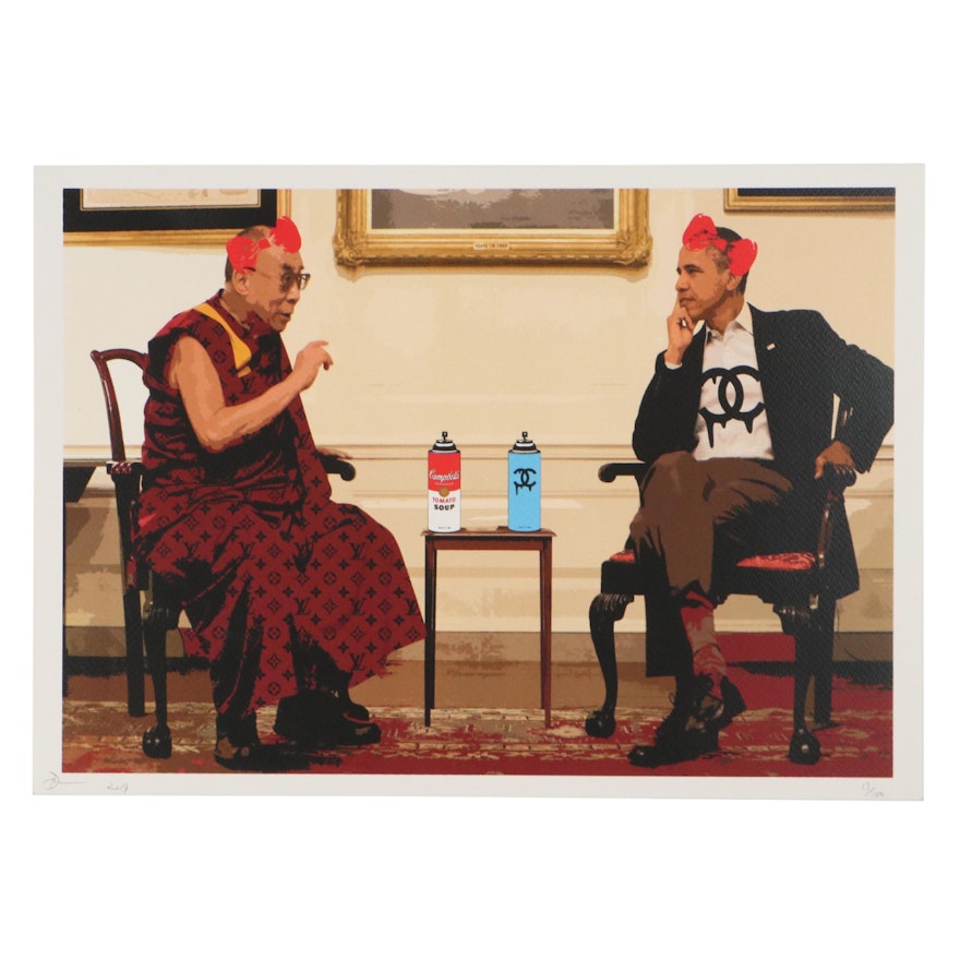 Death NYC Pop Art Graphic Print Featuring Dalai Lama and Barack Obama, 2019