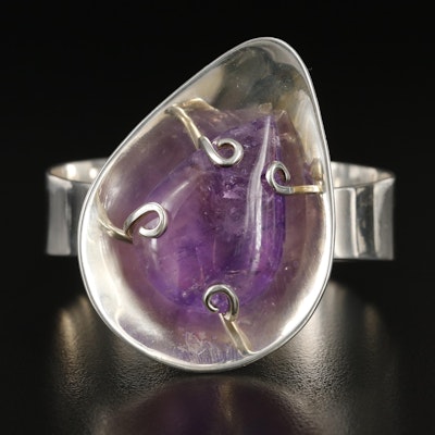 Signed Mexican Sterling Amethyst Hinged Bangle