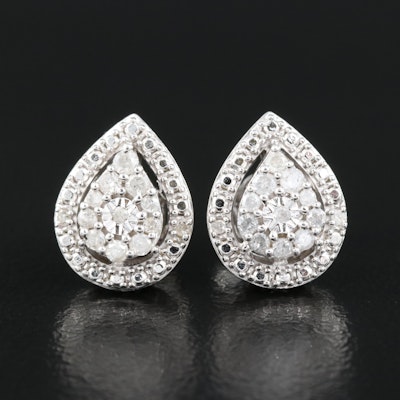 Sterling Diamond Cluster Pear Shaped Stud Earrings