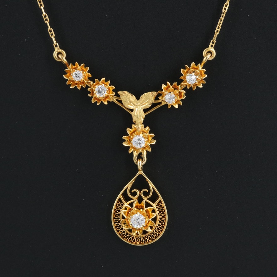 Vintage 14K Diamond Y Necklace