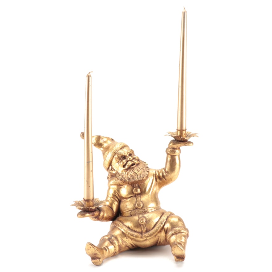 Gold Resin Santa Candelabra and Taper Candles