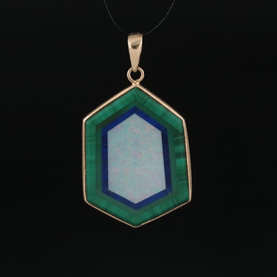 14K Malachite, Lapis Lazuli and Opal Inlay Pendant