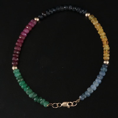 14K Sapphire, Ruby and Emerald Bead Bracelet