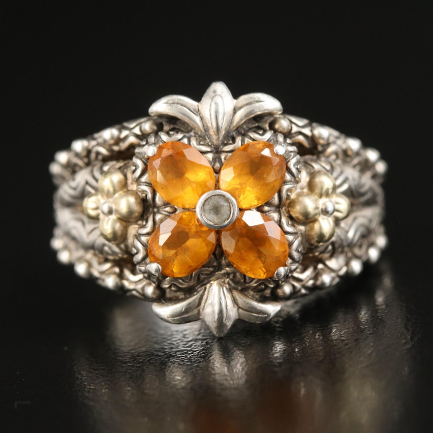 Barbara Bixby Sterling Citrine and Sapphire Ring with 18K Accents