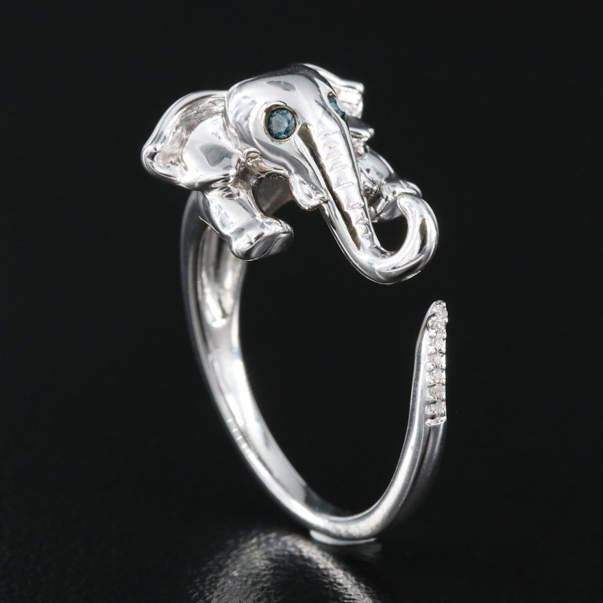 Sterling Diamond Elephant Open Shank Ring