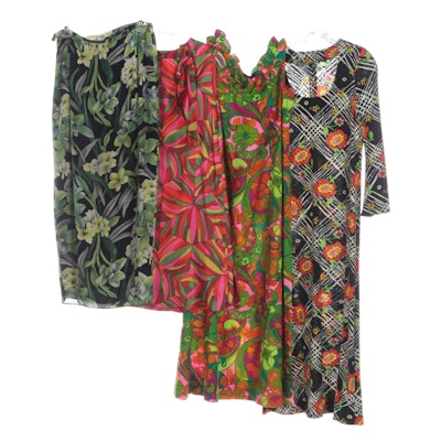 Dana Buchman Floral Silk Skirt with Graphic Print Dresses