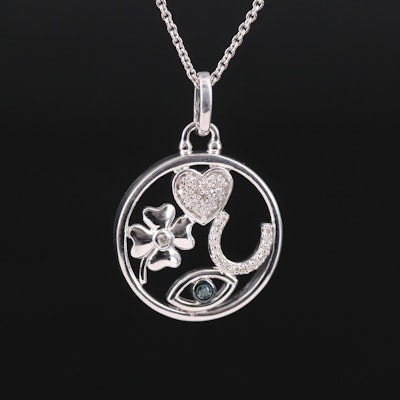 Sterling Diamond Good Luck Charm Necklace