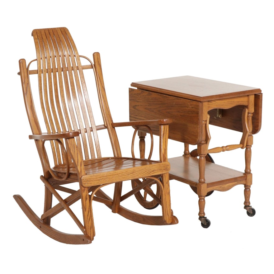 Adirondack Style Bentwood Rocking Chair and Oak Serving Trolley