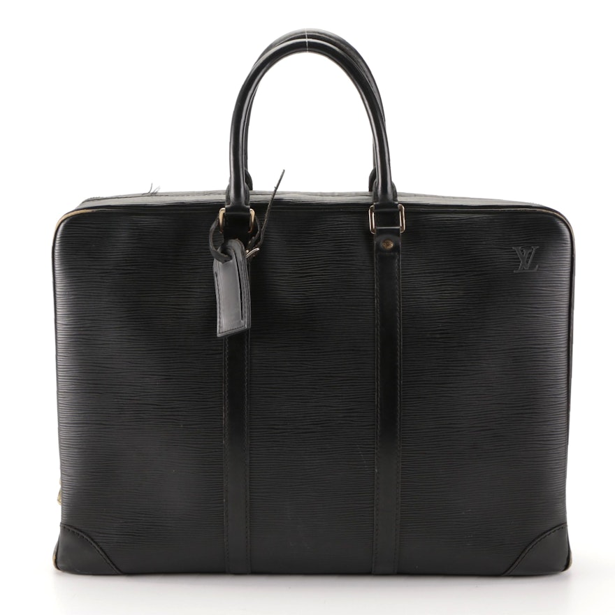 Louis Vuitton Porte-Documents Voyage Briefcase in Black Epi and Smooth Leather