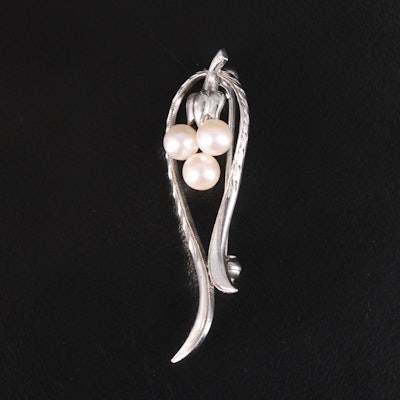 Mikimoto Sterling Pearl Floral Brooch