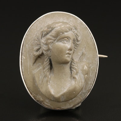 Sterling Lava High Relief Cameo Brooch