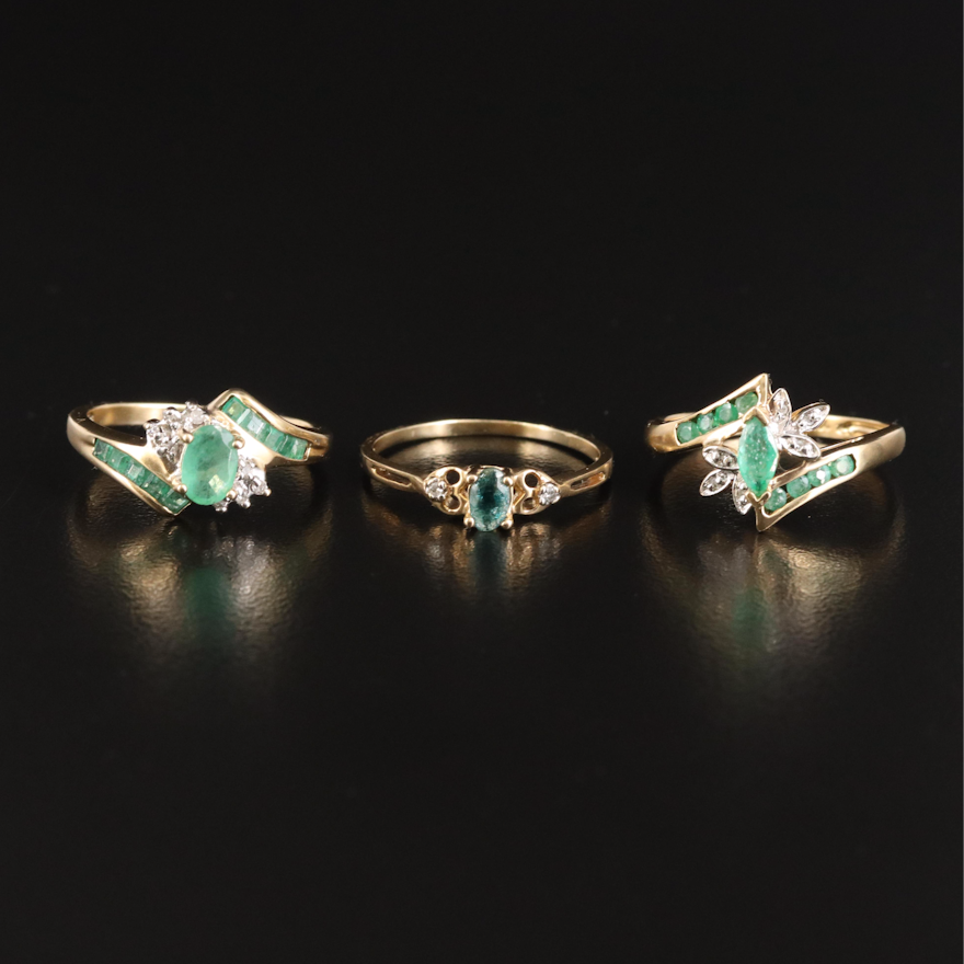 10K Rings with Emerald, Quartz and Diamond