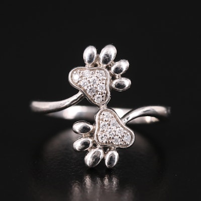 Sterling Diamond Paw Print Bypass Ring