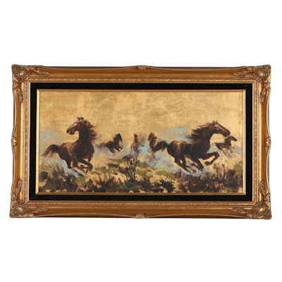 Oil Painting of Galloping Horses, Late 20th Century