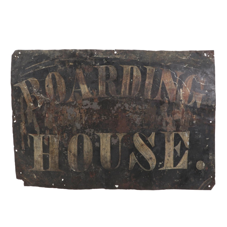 "Boarding House" Double-Sided Weathered Metal Sign, 19th Century