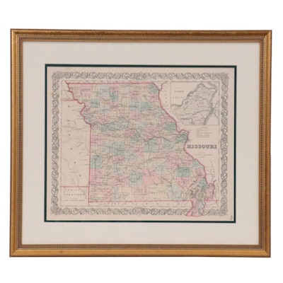 J. H. Colton & Co. Hand-Colored Engraving Map "Missouri," 1855