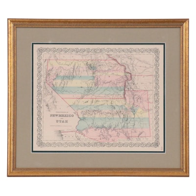 J. H. Colton & Co. Hand-Colored Engraving Map "New Mexico and Utah," 1855