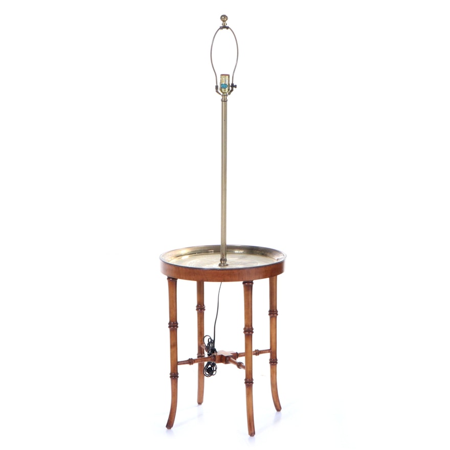 Frederick Cooper Maple and Brass Chinoiserie Tray Table Floor Lamp