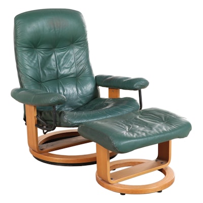 ChairWorks Danish Modern Style Leather Reclining Lounge Chair and Ottoman