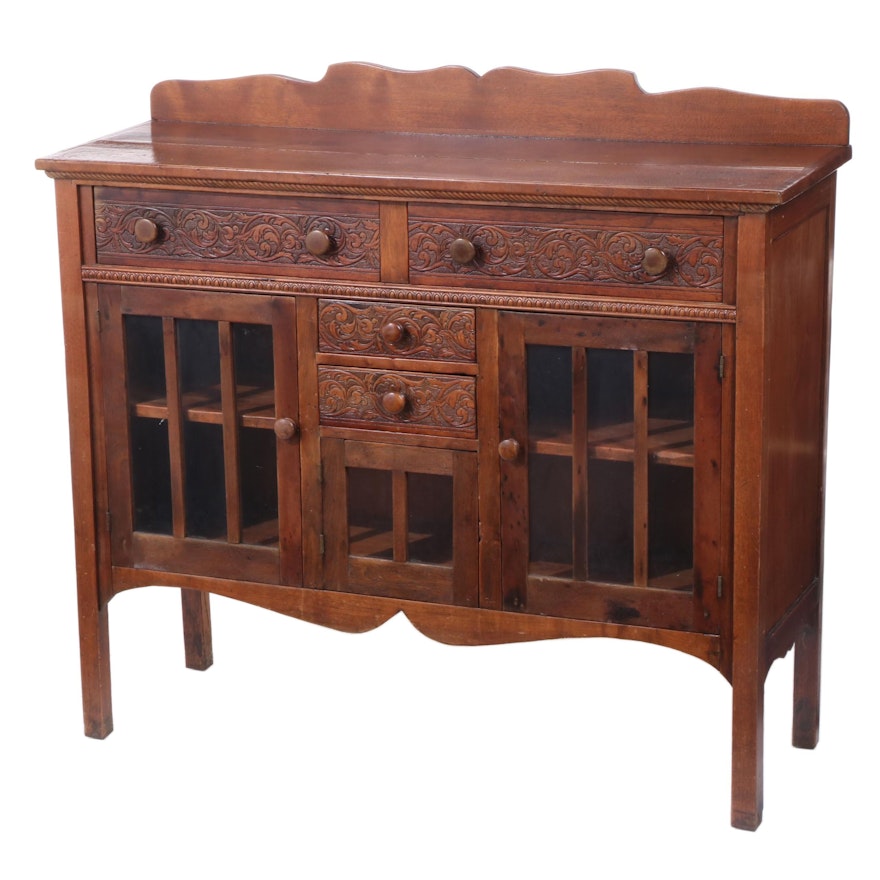 Pressed-Carved Butternut Buffet, Early 20th Century