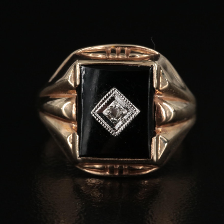 Schwab & Sons 10K Black Onyx and Diamond Ring