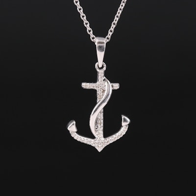 Sterling Diamond Anchor Pendant Necklace