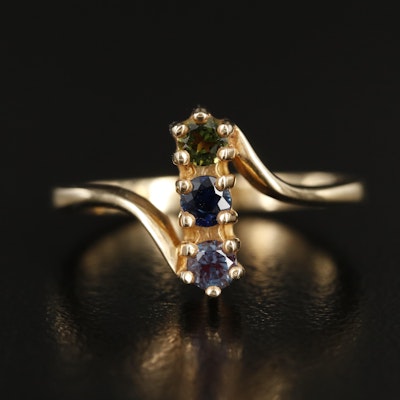 14K Sapphire, Emerald and Alexandrite Ring