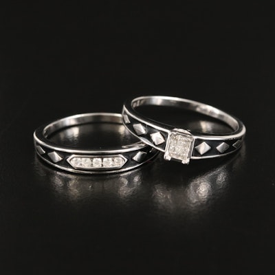 Sterling Diamond Cluster Ring and Channel Band Set