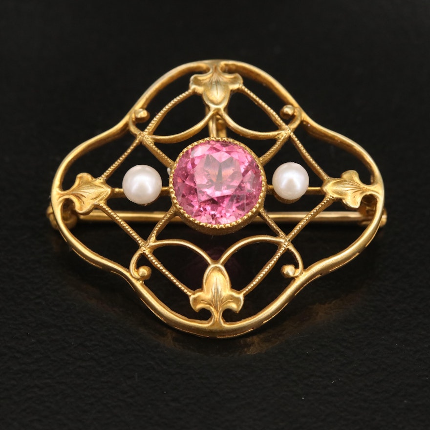 1915s Theberath & Co. 14K Tourmaline and Pearl Converter Brooch