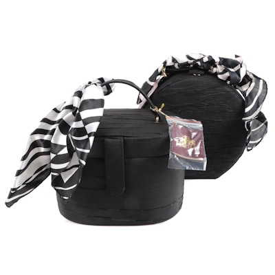 Rowallan Black Textured Fabric Travel Jewelry Cases with Patterned Silk Scarves