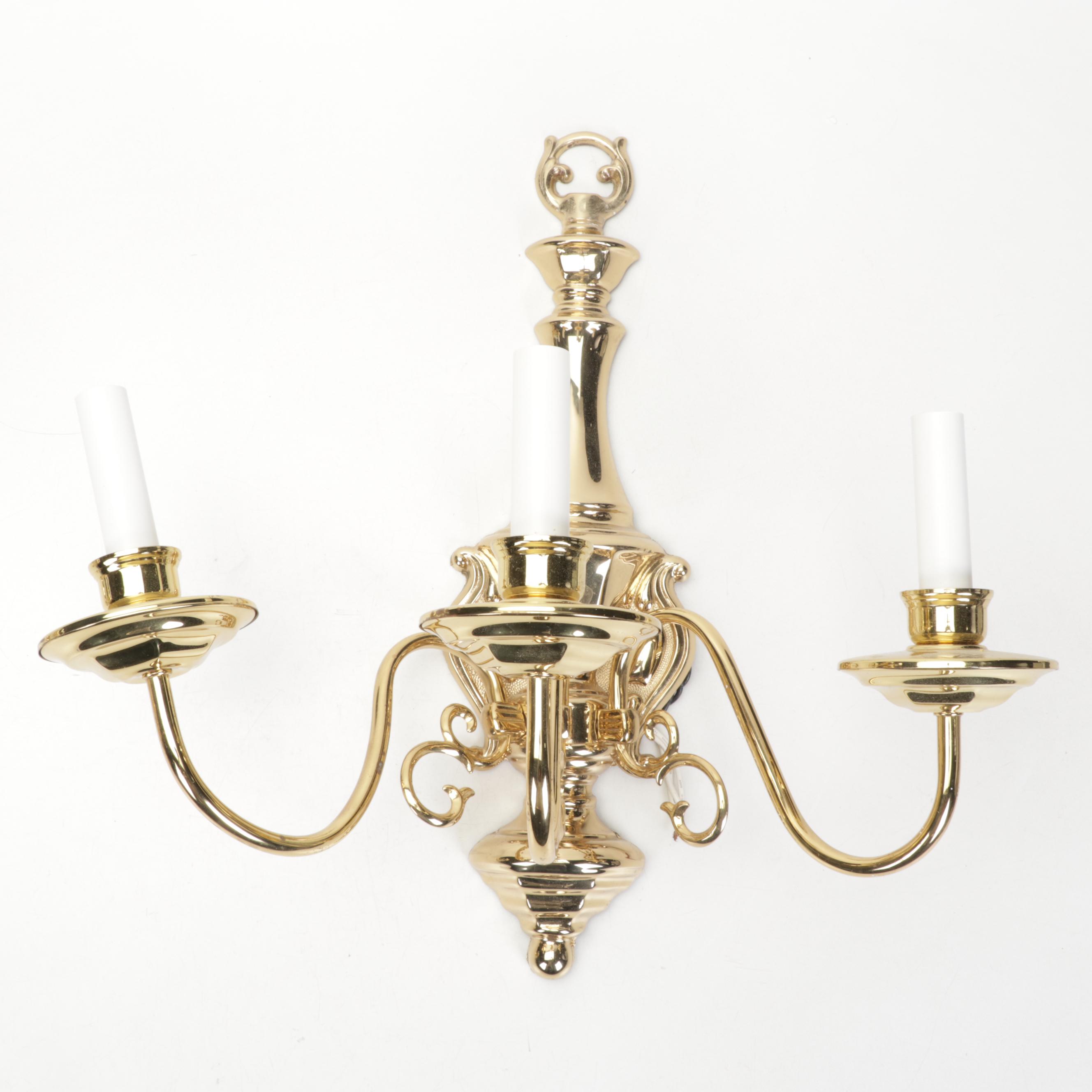 Regency Style Lacquered Brass Scroll ThreeArm Candlestick Wall Sconces