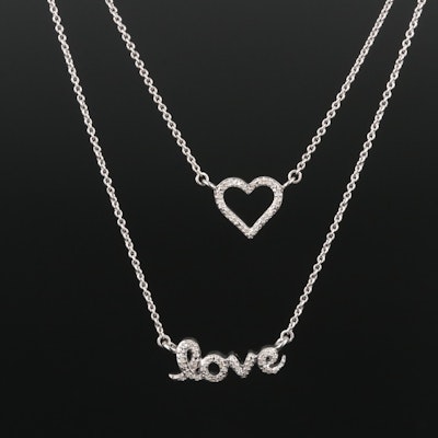 Sterling Diamond Heart and 'Love' Necklace