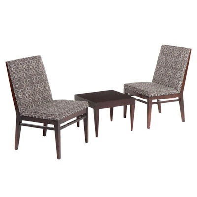 Two Contemporary Gunlocke Company Upholstered Side Chairs and Side Table