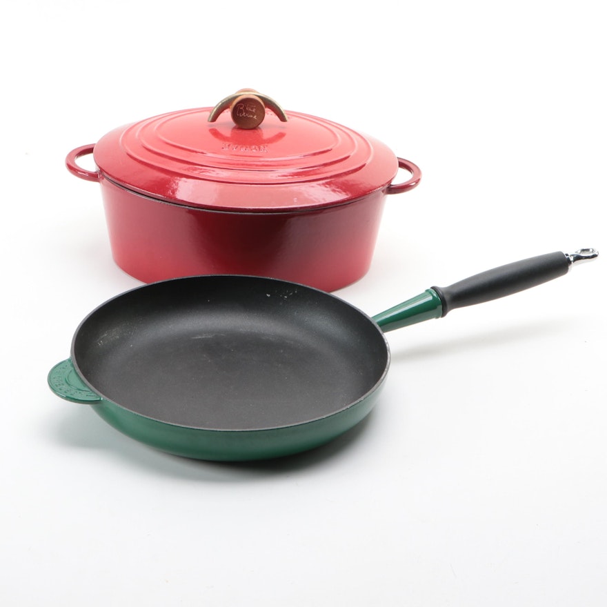 Le Creuset Enameled Frying Pan with Paul Bocuse Cast Iron Roaster