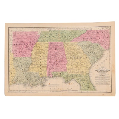 Samuel Augustus Mitchell Hand-Colored Map of Southern States, 1839