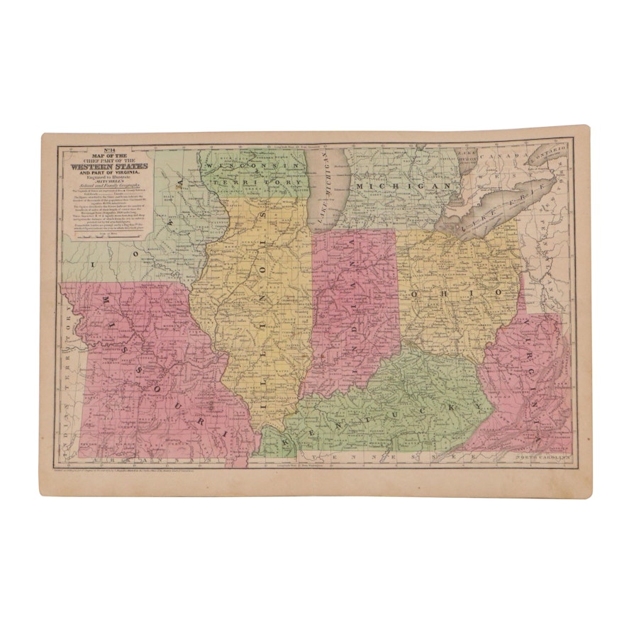 Samuel Augustus Mitchell Hand-Colored Map of Western States, 1839