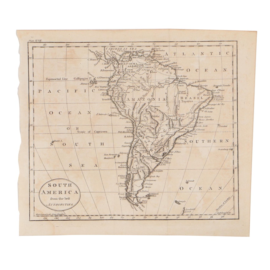 William Guthrie Map "South America from the Best Authorities," Circa 1800