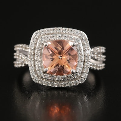Sterling Orange and White Sapphire Ring