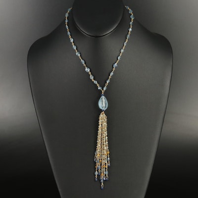20K Aquamarine and Sapphire Tassel Necklace
