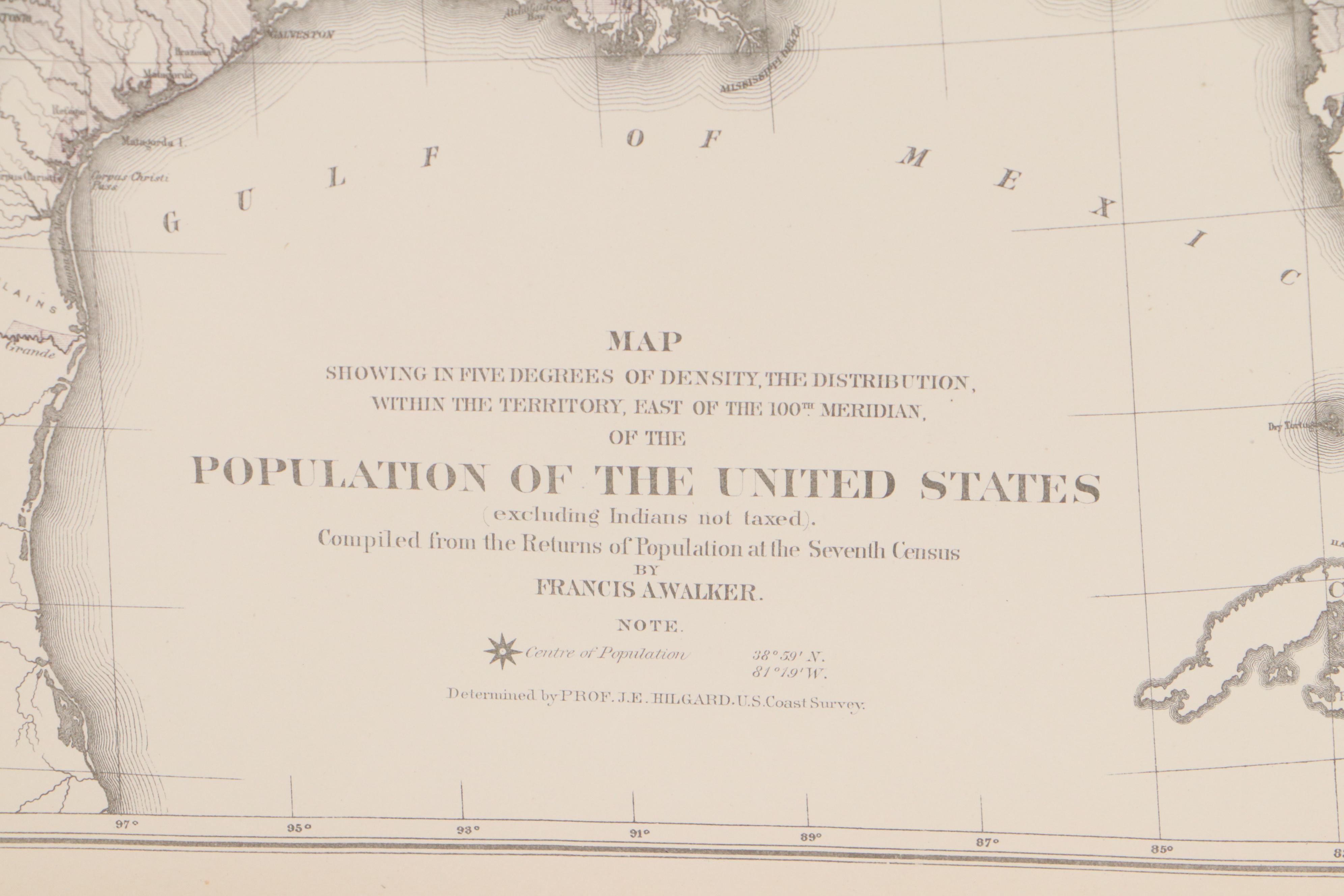 Francis Walker Lithograph Map of United States Population, 1874 EBTH
