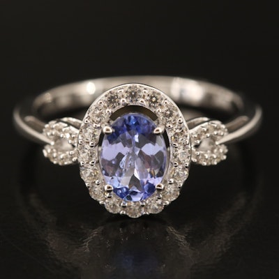Sterling Tanzanite and Sapphire Halo Ring