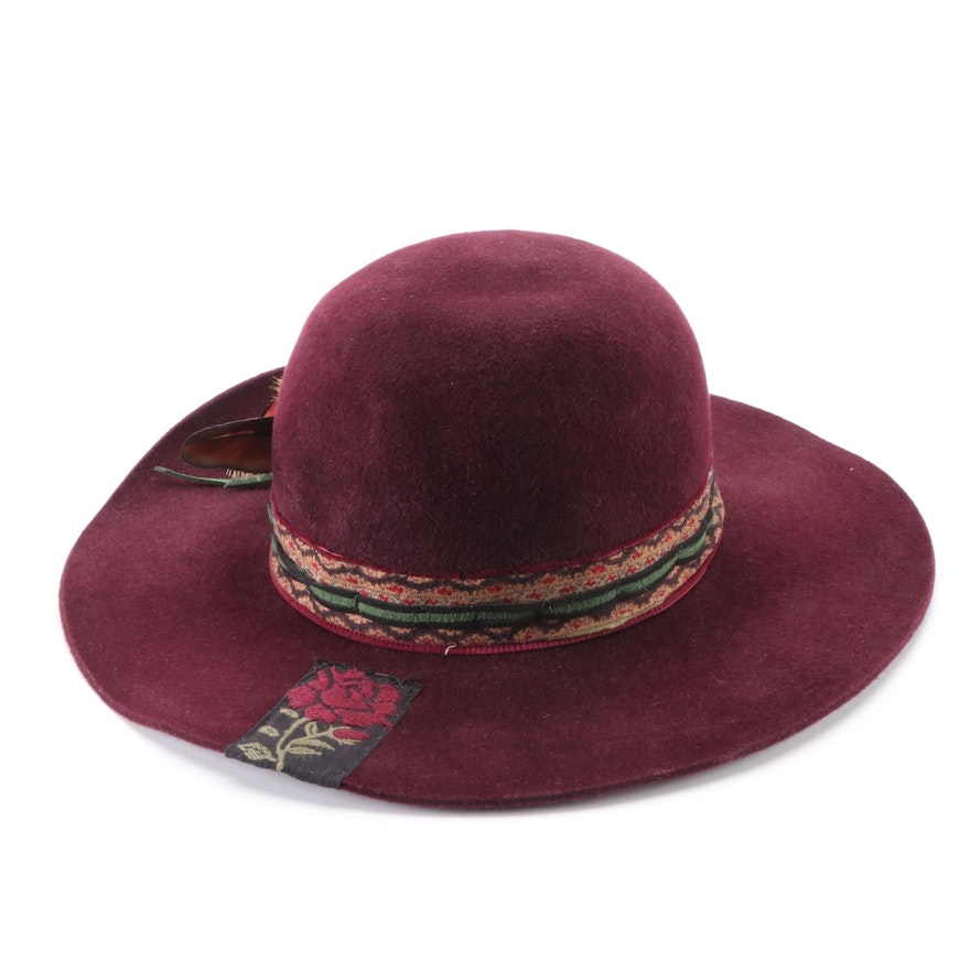 Hat Attack New York Wide Brim Hat in Felt with Embellishment