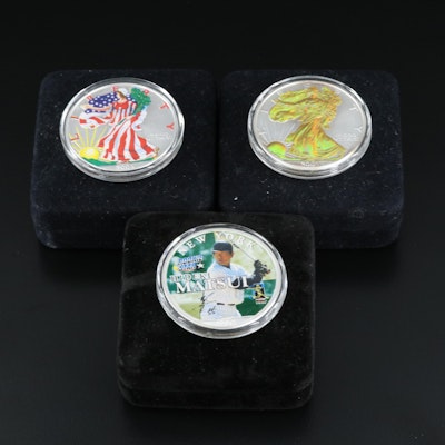 Three Colorized $1 American Silver Eagle Bullion Coins